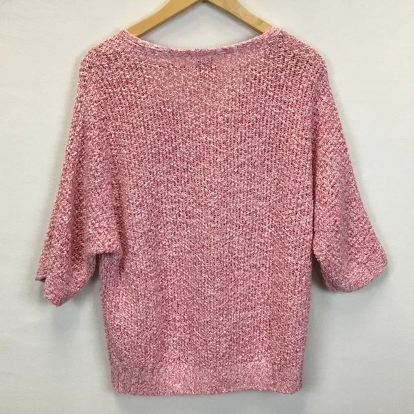 Chico's Pink Marled Cotton Linen Blend Loose Knit Sweater - Picture 2 of 9
